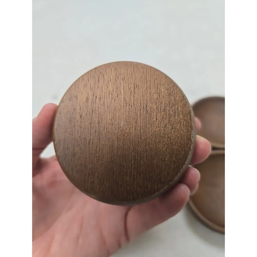 Lot of 4 Vtg MCM‎ Wooden Made in Taiwan Round Jewelry Trinket Pill Box w/out Lid